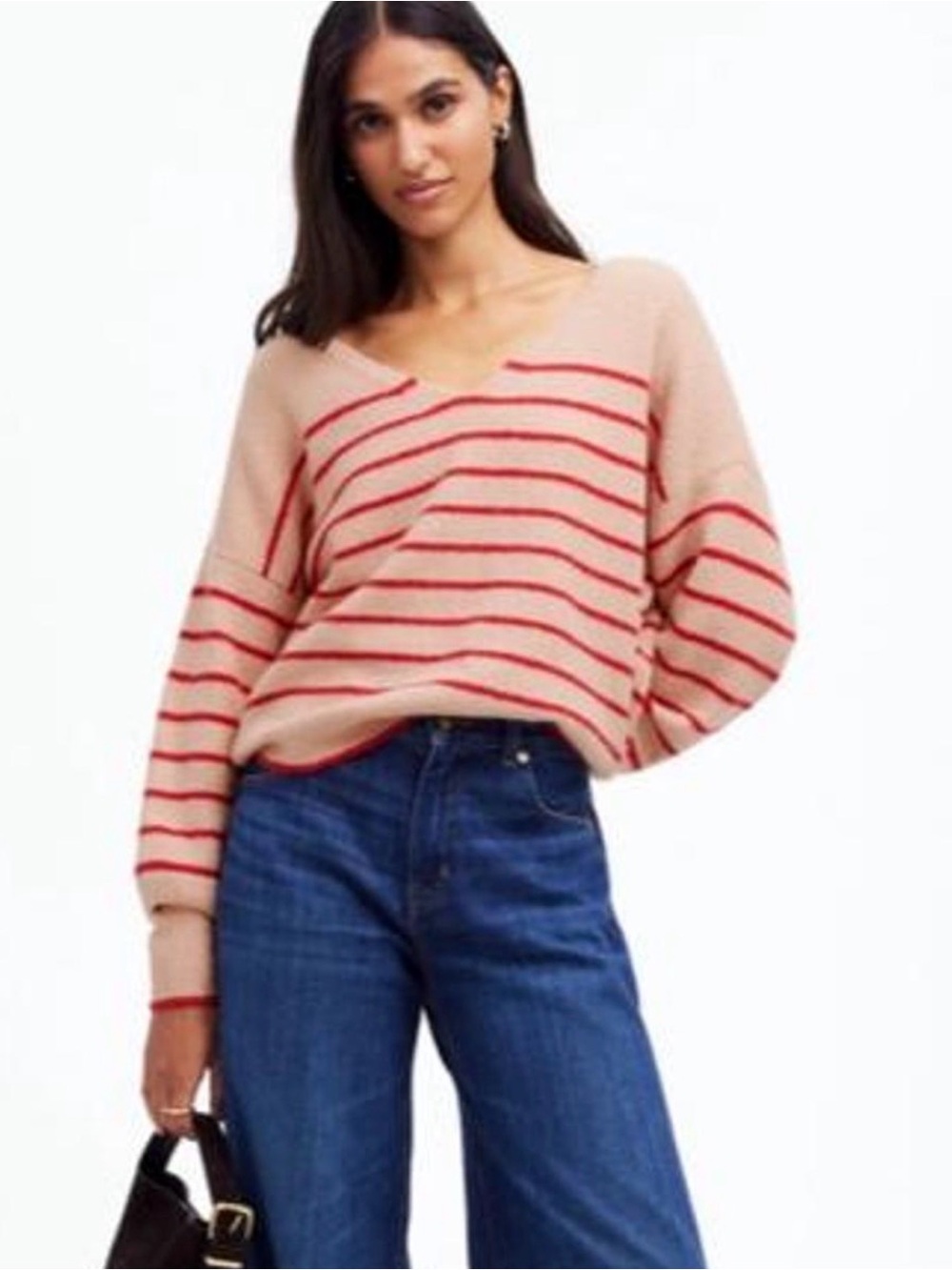 Madewell V-Neck Sweater with Red Stripes